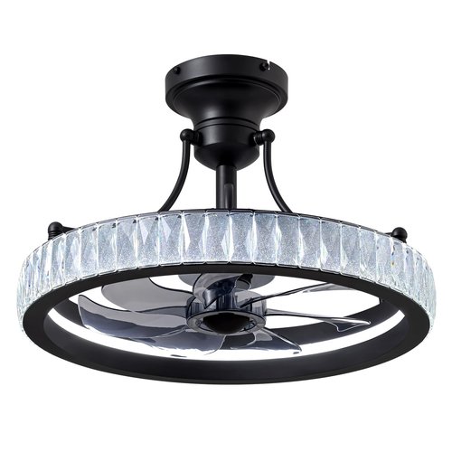 CROSSIO 20" Crystal Chandelier Black Ceiling Fan with Light Fandelier Ceiling Fan with Light Modern Chandelier Fan 6 Wind Speeds LED Fandelier with APP&Remote Control for Bedroom Living Room Kitchen