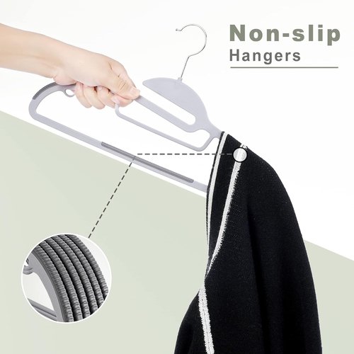 BAGAIL Plastic Hangers - 50 Pack Non-Slip Design with 360° Swivel Hook | Space-Saving Grey Organizers for Shirts & Pants