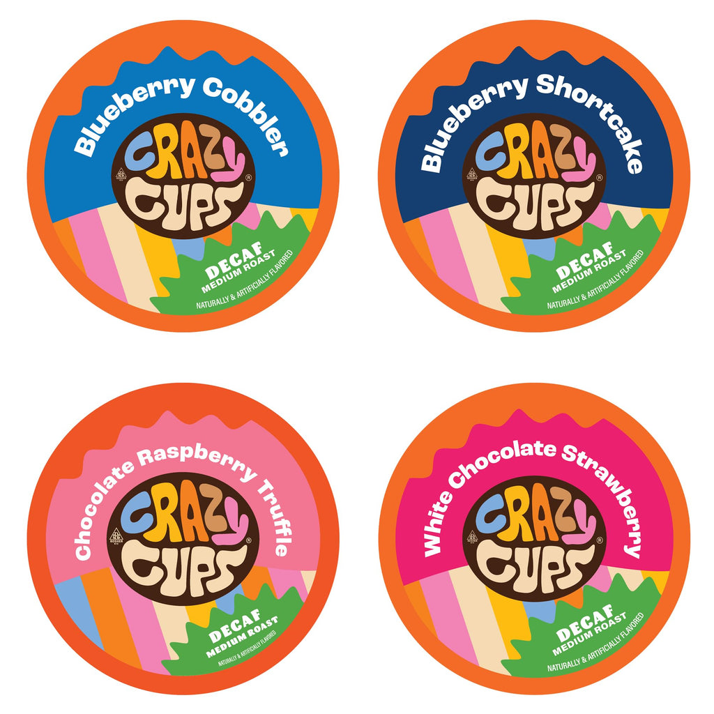 Crazy Cups Decaf Blueberry Coffee Pods Variety Pack, Decaf Magic Berries Hot or Iced Flavored Hot or Iced Coffee Pods, Single Serve Recyclable Pods Compatible With Keurig K Cup Brewers, 24 Count