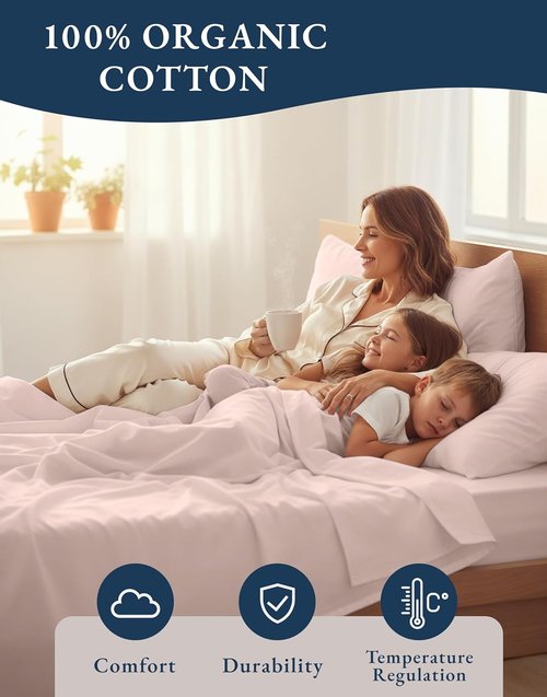 LANE LINEN King Size Sheets Set - 100% Organic Cotton, Soft Percale, Machine Washable, Eco-Friendly - Sepia Rose