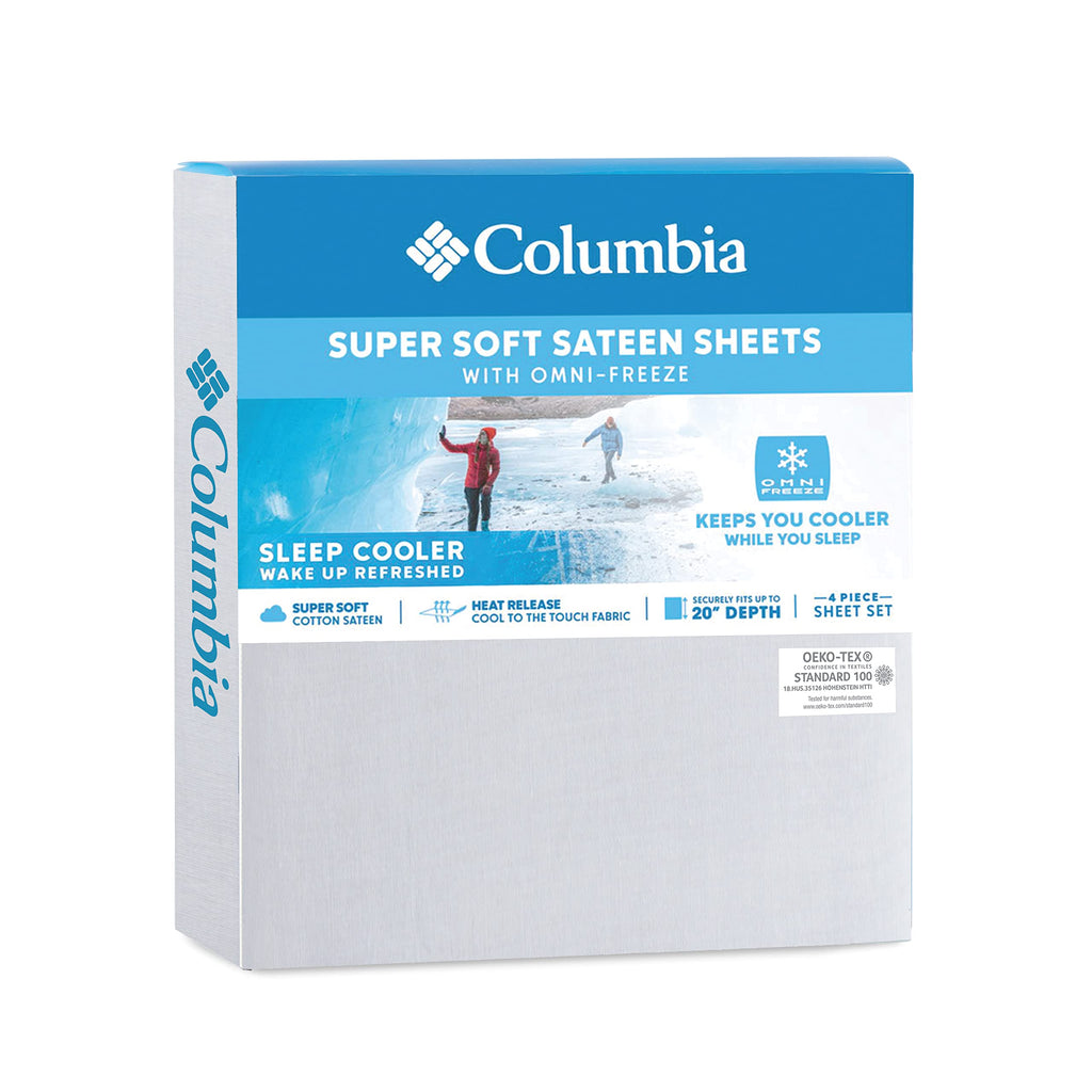 Columbia Omni Freeze Super Soft Breathable, Moisture-Wicking, Cooling Sateen Flat Sheet, Fitted Sheet, and Pillow Case Set, Luxury 3 Piece White Twin Bedsheets Set
