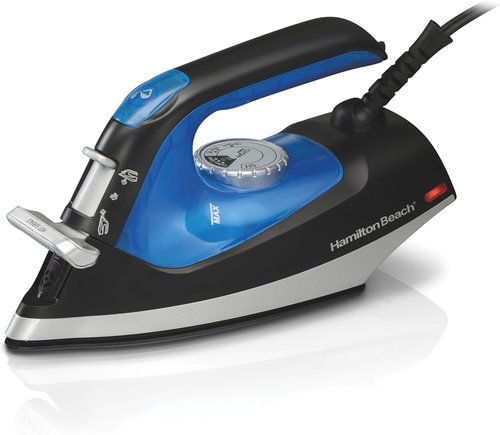 Hamilton Beach 2-in-1 Steam Iron - Versatile Clothes & Garment Steamer with 5 Temperature Settings, 1200 Watts, Black & Blue