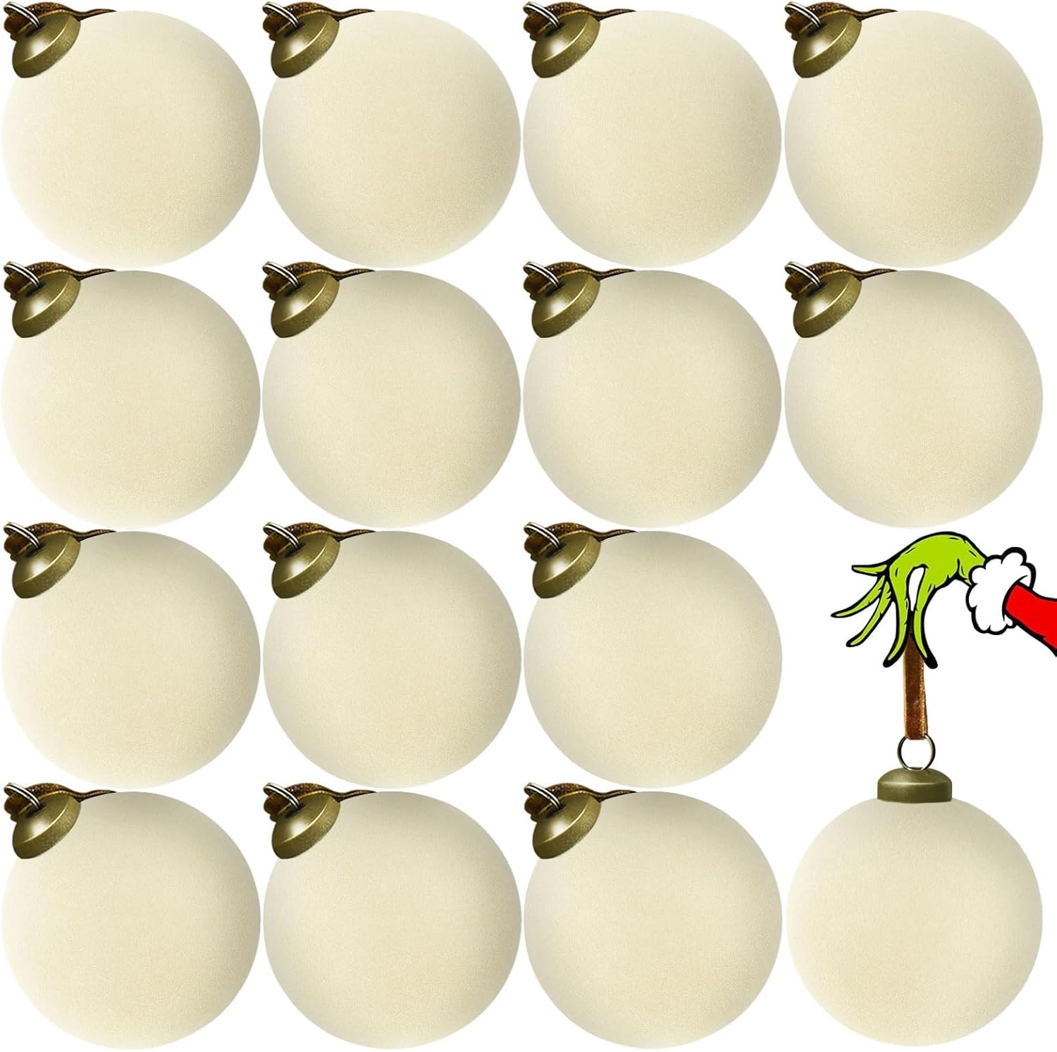 Skiennix Velvet Christmas Balls - 15 Pcs Shatterproof Ornaments | 3.15" Cream White Flocked Decor