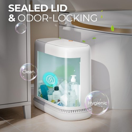 CTIME Small Bathroom Trash Can - Bathroom Garbage Can with Lid and Odor-Lock Seal | Waterproof - OneTouch Press for RV, Kitchen, Office (3 Gal)