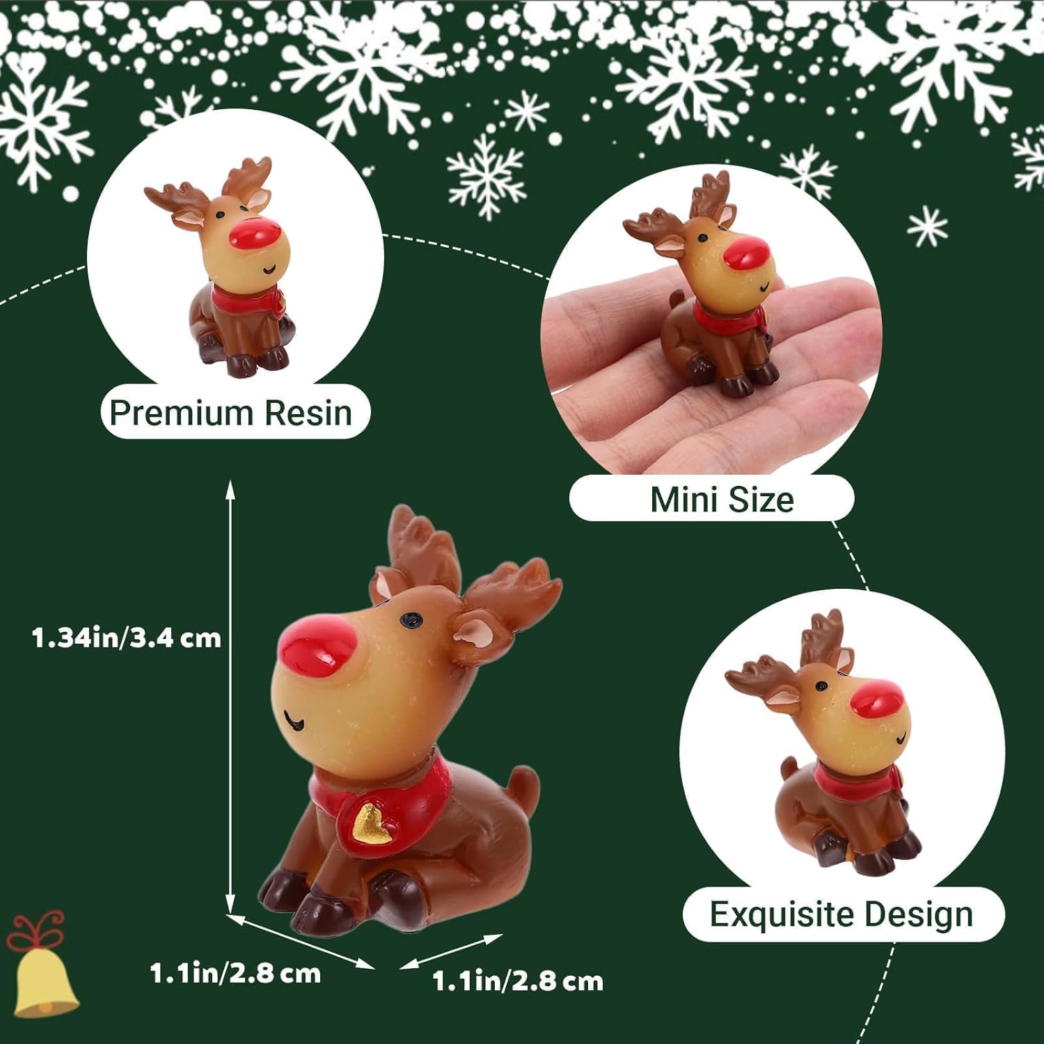 Skiennix Mini Reindeer Figurines - 5pcs Cute Resin Deer Ornaments for Christmas Crafts & Home Decor