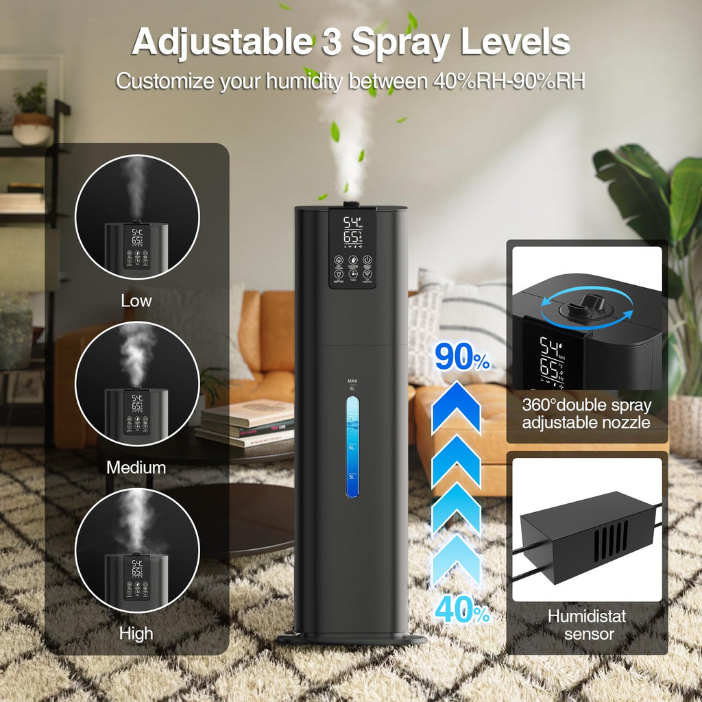 Smart Humidifiers Large Room Bedroom Home, 2.11Gal(8L) Quiet Top Fill Cool Mist Humidifier, Smart App & Remote Control, 3 Speed Humidifier with 360° Nozzle, Humidity Setting for Baby Office(Blue)
