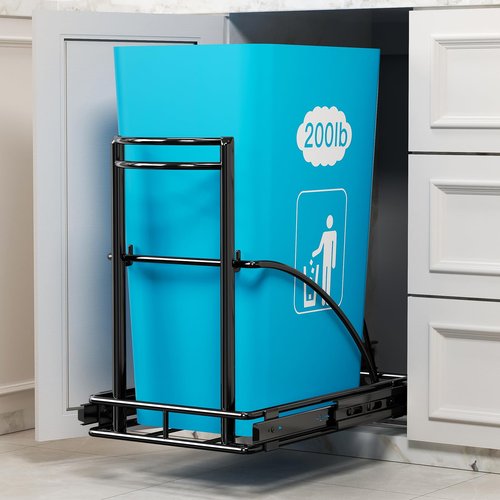 AMENER Under Sink Trash Can 7-13Gal 50Qt Pull Out Trash Bin Under Cabinet Trash Can Pull Out Kit ≥13" Wx17 Hx17 D, Sliding Garbage Can Under Counter, No Can Include (Black)