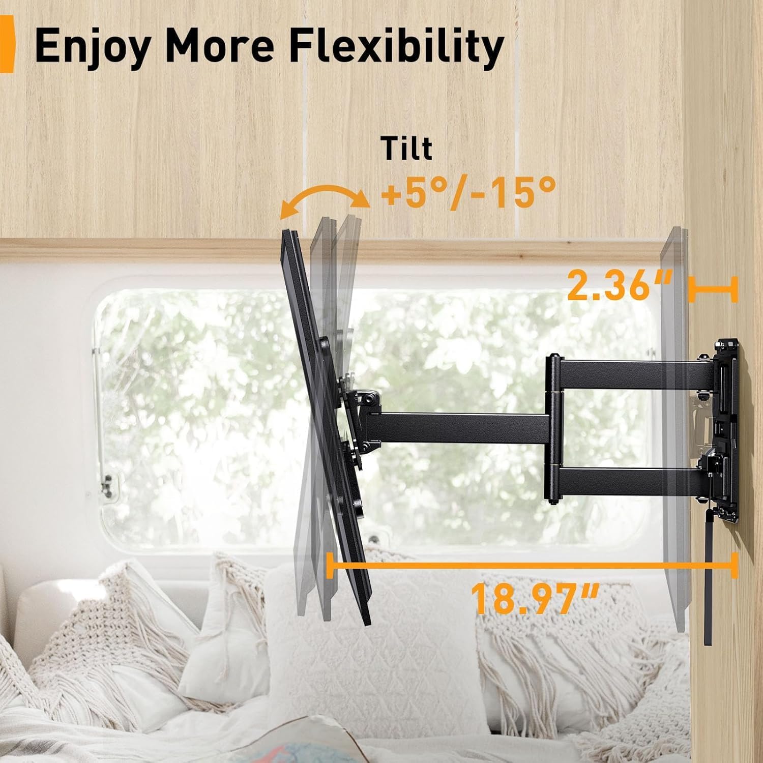 Perlegear Lockable RV TV Mount - Full Motion for 13–43 Inch TVs Up to 44 lbs | Swivel, Tilt, Pull Cord Lock