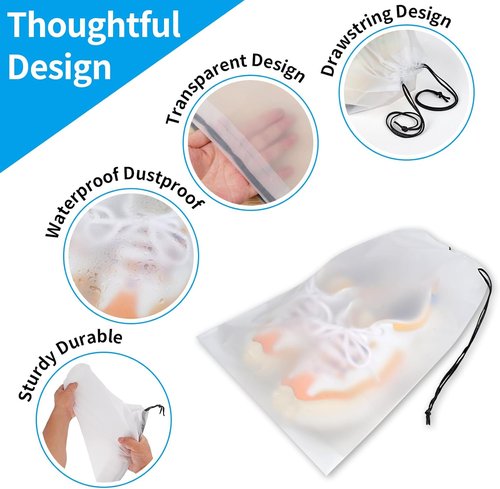 COIDEA Waterproof Travel Shoe Bags - Durable Packing & Storage Solution for Men and Women | 15.7 x 11.8 Inches, Clear, Set of 5