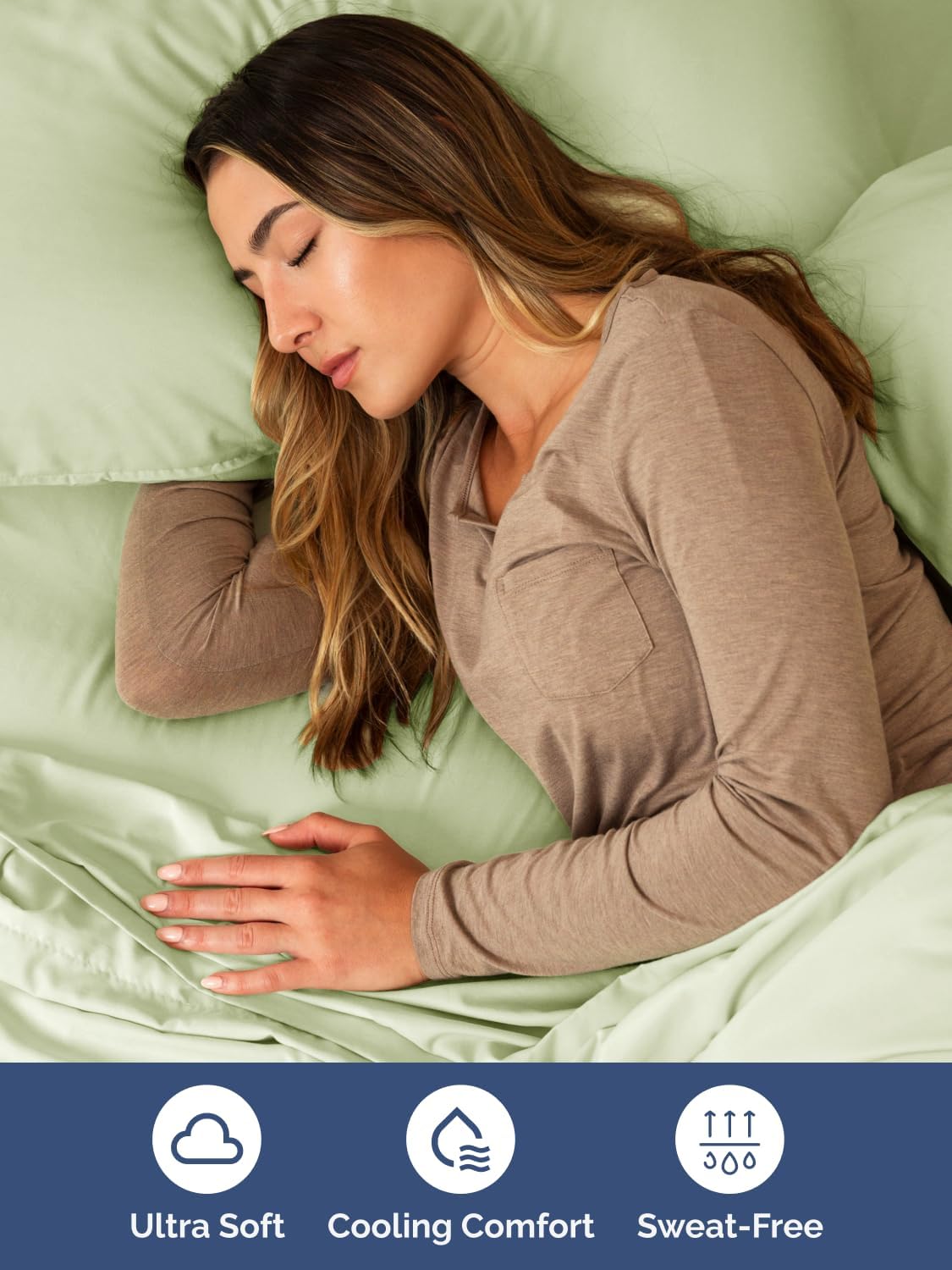 Skiennix Extra Deep King Sheet Set | 6-Piece Breathable Cooling Bedding - Soft, Wrinkle-Free Light Sage