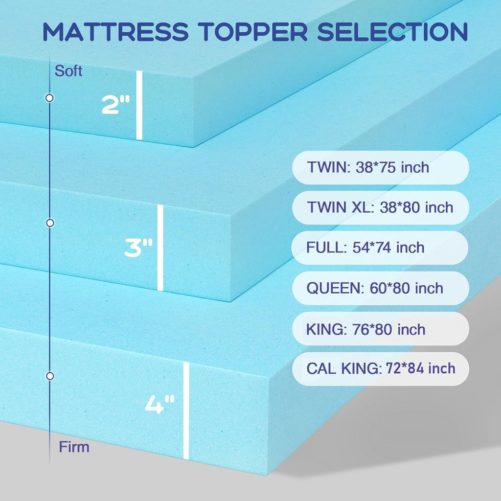 VALUXE Queen Mattress Topper - 3 Inch Cooling Gel Memory Foam for Back Pain Relief | Soft, Breathable Design