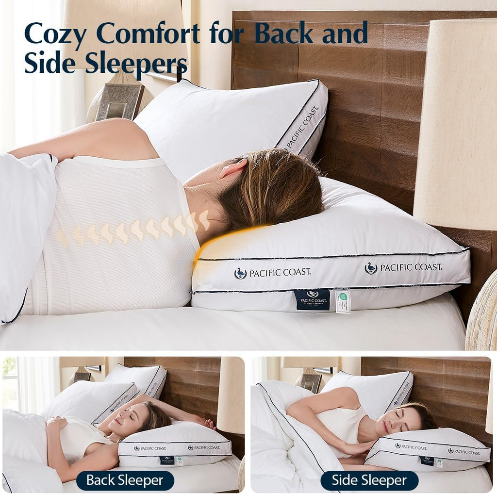 Pacific Coast Gusseted Pillows - Queen Size Set of 2 | Goose Feather & Down for Ultimate Comfort
