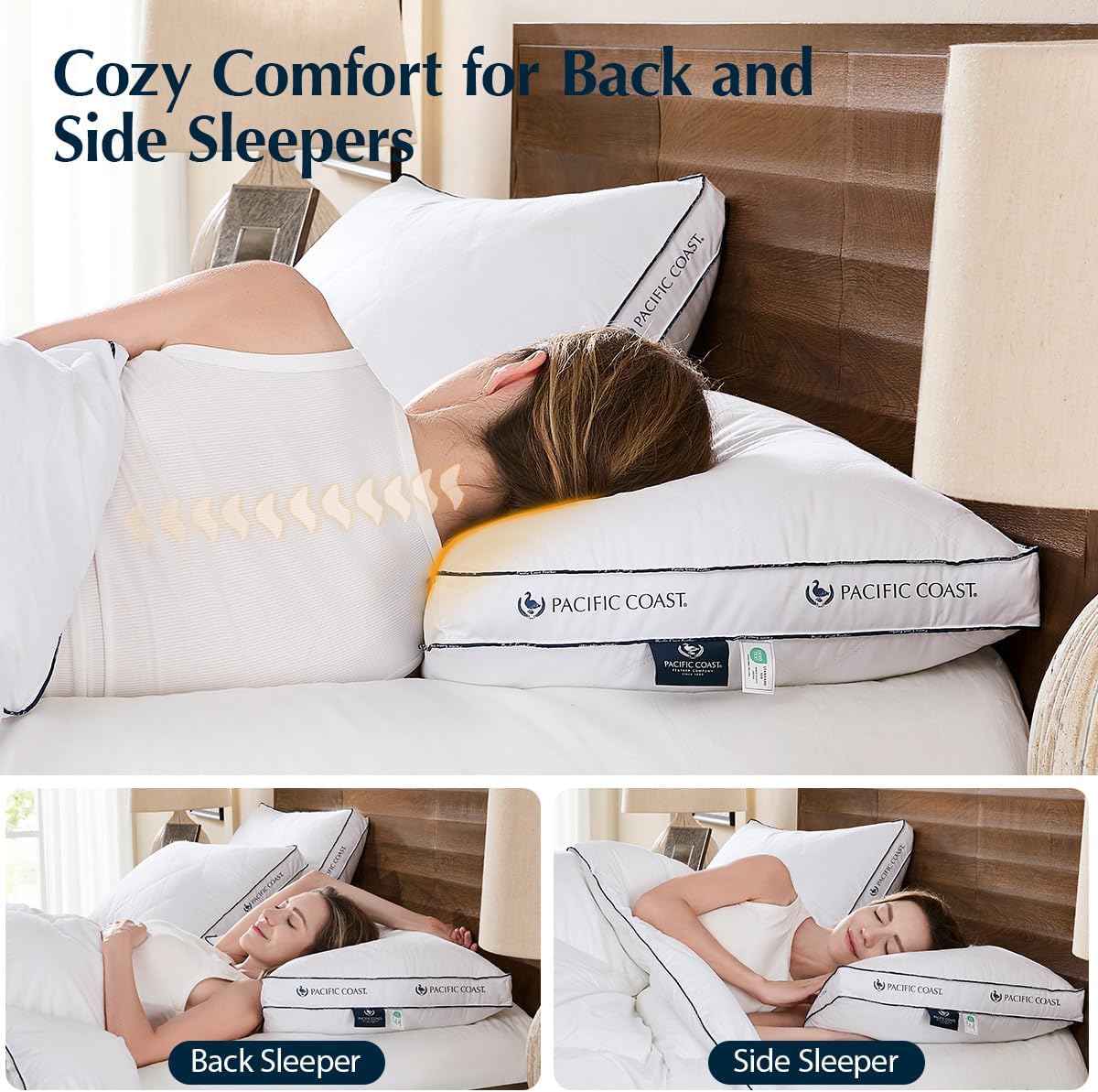 Pacific Coast Gusseted Pillows - Queen Size Set of 2 | Goose Feather & Down for Ultimate Comfort