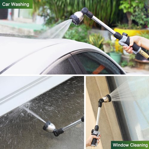 FANHAO Heavy Duty Watering Wand - 16-Inch Metal Hose Nozzle with 8 Spray Patterns & Thumb Control