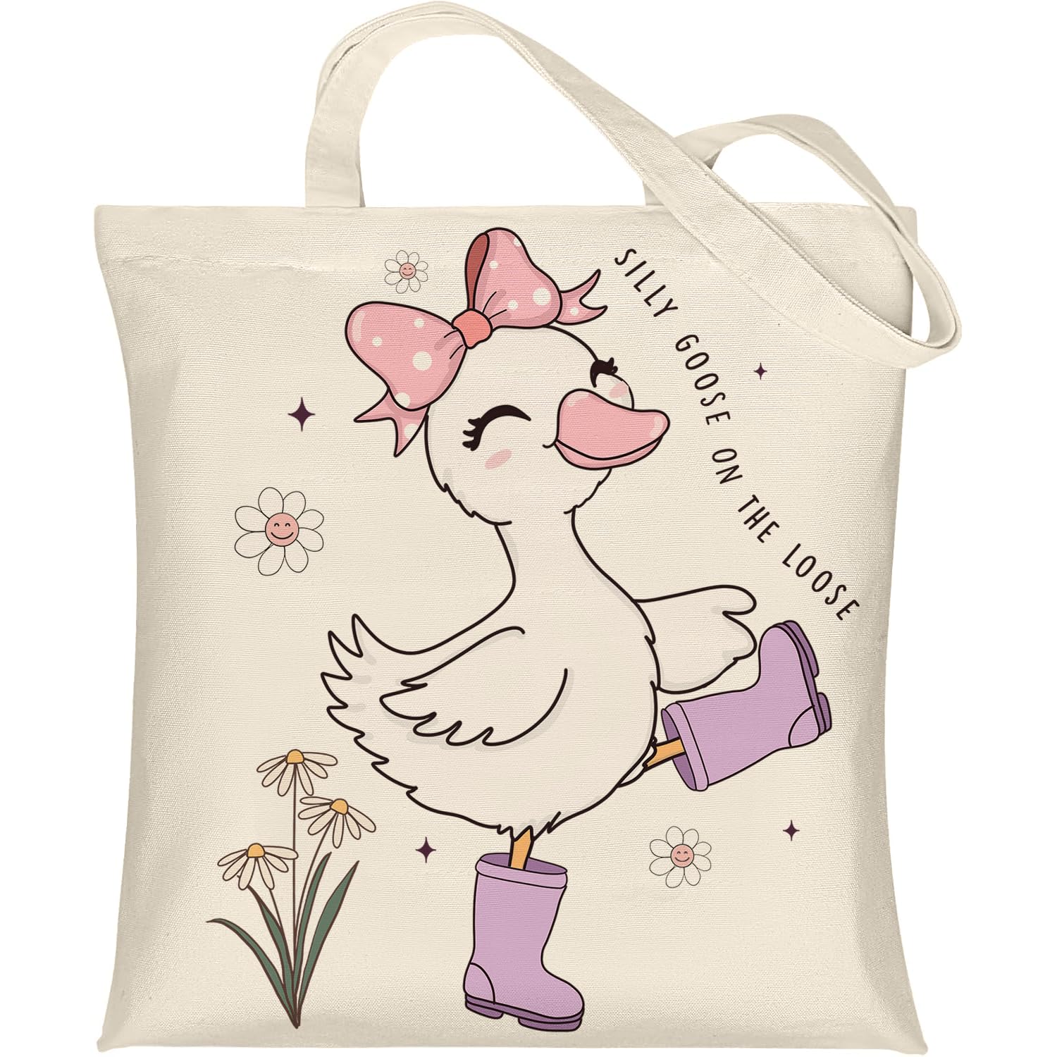 Silly Goose Canvas Tote Bag With Inner Pockets,Cute Reusable Bag for Lunch Grocery Shopping and Beach,Women Lady Canvas Cotton Tote,Birthday Gifts for Goose Lovers