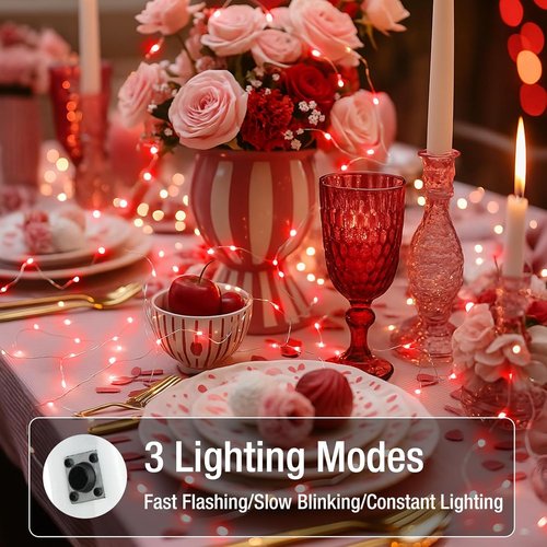 20 Pack Fairy Lights - Battery Operated 7ft LED Twinkle Lights | Waterproof Mini String Lights for Mason Jars, Vases, DIY Party & Wedding Decor - Red