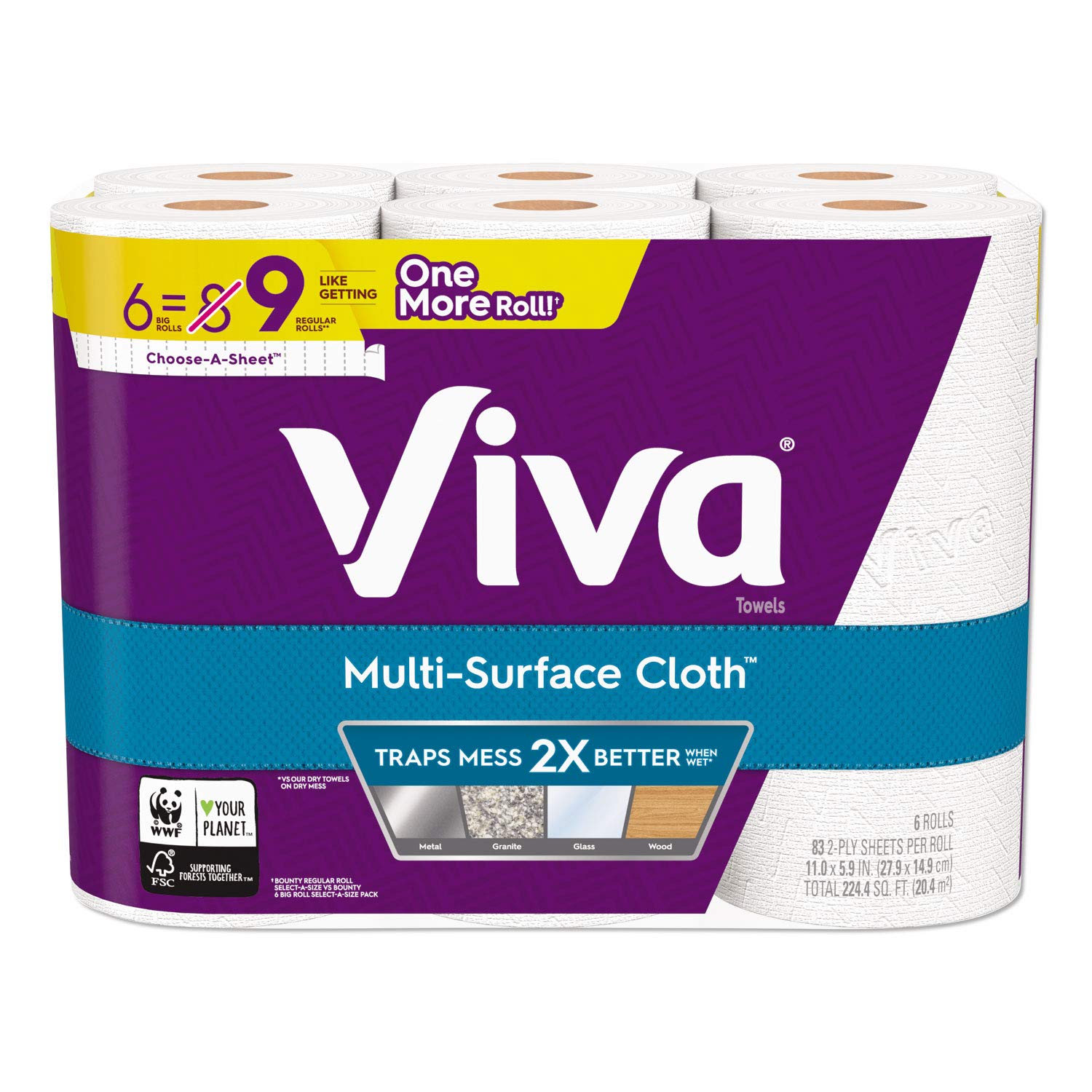 Viva Multi-Surface Cloth Paper Towels - Cloth-Like Kitchen Towels, White, 83 Sheets (Pack of 6)