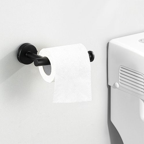 Bathroom Hardware Towel Bar Set - Matte Black Bathroom Accessories Set - Including 16" Hand Towel Bars - Toilet Paper Holders - Towel Rings - Robe Towel Hooks