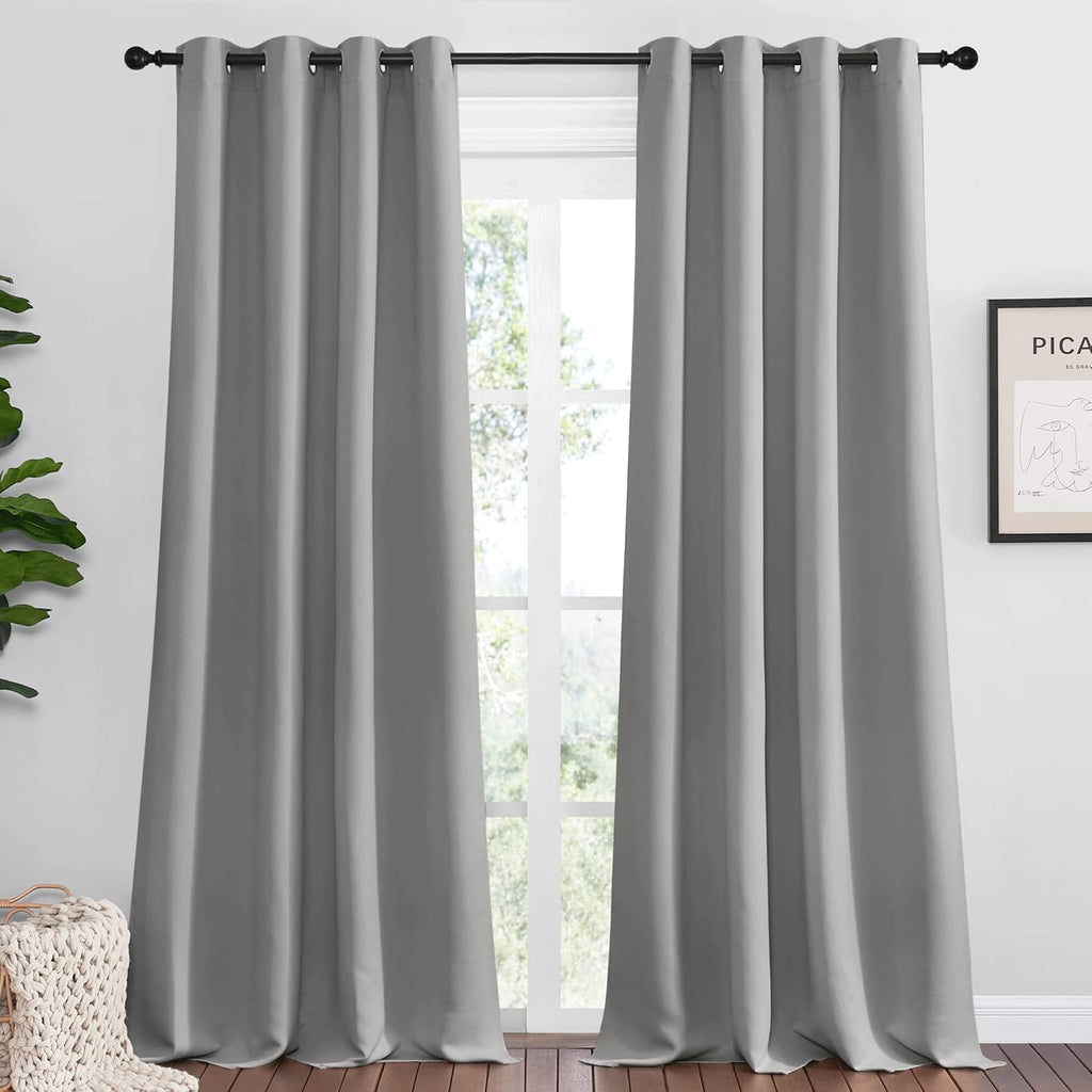 NICETOWN Silver Grey Room Darkening Curtain Panels - 102" Long | Heat-Blocking Drapes for RV & Playroom (2 Panels)