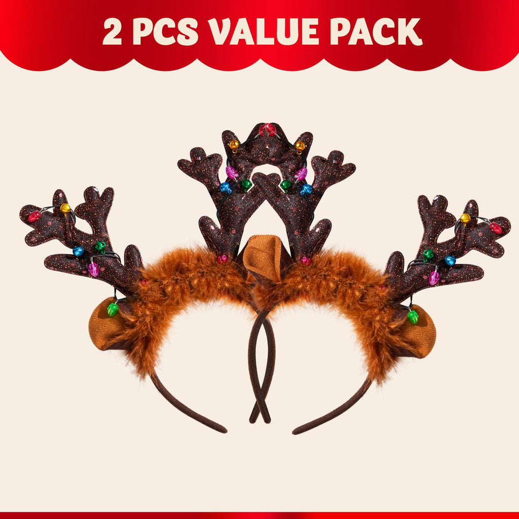 JOYIN Christmas 2Pcs Light Up Headband, Cute Reindeer Headband with LED Bulbs for Adult Kids Party Favor Supplies Xmas Accessories Christmas Holiday