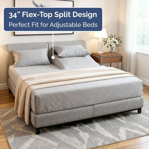 Flex Top Split Head King Sheet Set - Comfy, Breathable & Cooling Luxury Bedding - Deep Pocket, Soft Oeko-Tex in Heathered Grey