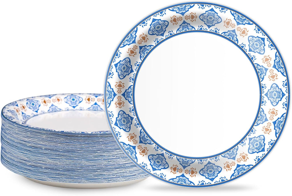Regine Switzerland 10-Inch Blue Floral Paper Plates - 50pcs Heavy-Duty Disposable Tableware for Parties & Gatherings