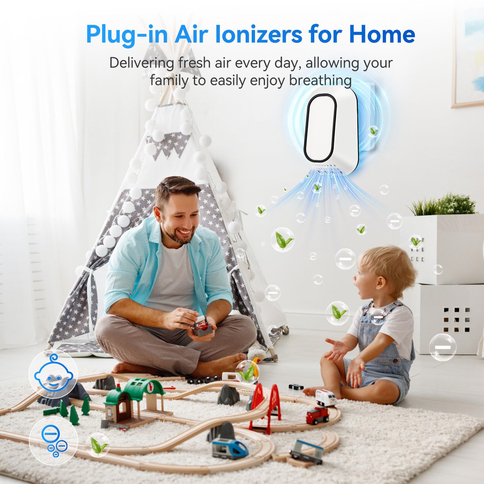 PVACG Plug In Ionizer Air Purifier With 4 Negative Ion Output Heads,Small Air Freshener With Backlight,Quiet and Energy-Saving, Ideal Air Cleaners for Home,Bedroom,Office,Living Room and Pet Room(3)