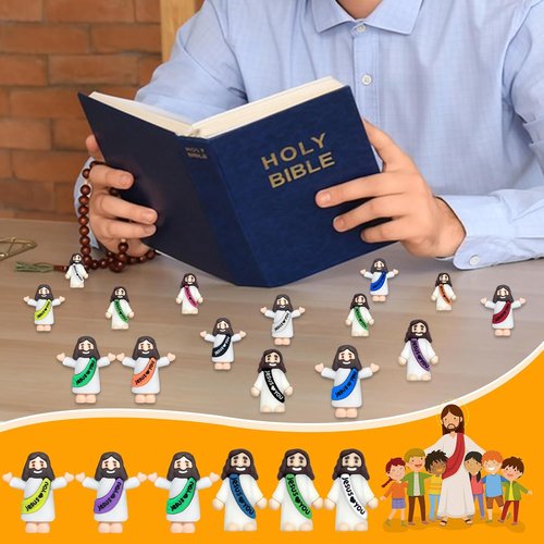 Keway Mini Jesus Figures - 44 PCS Rubber Pocket Figurines for Easter, Baptism & Sunday School | 11 Colors, 2 Styles