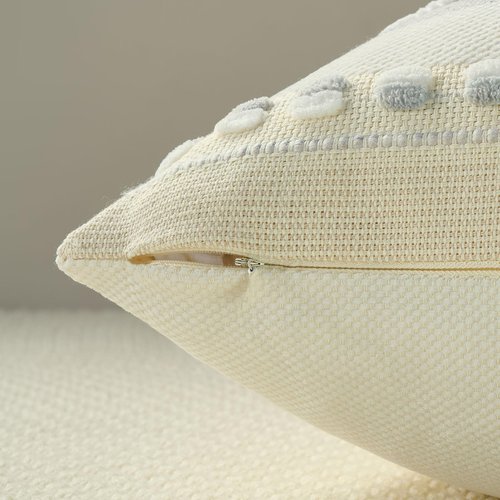 FUTEI Grey Blue White Decorative Throw Pillow Covers 18x18 Inch Set of 2, Soft Tufted Striped Textured Accent Cushion Case,Boho Pillows for Couch Decor