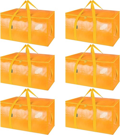 BALEINE Oversized Moving Bags - Heavy-Duty Storage Totes with Reinforced Handles | Light Yellow, 6-Pack