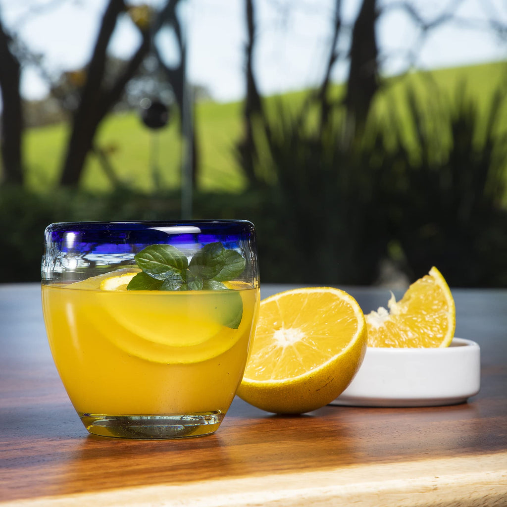Handmade con Amor - 9 oz Hand Blown Mexican Drinking Glasses - Set of 6, 9 fl oz each, Clear