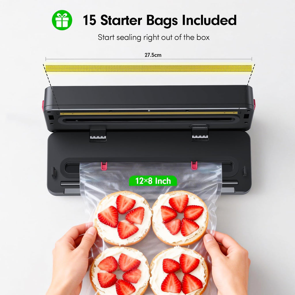 Skiennix Portable Vacuum Sealer - 75kPa Suction for Food Storage | 4000mAh Rechargeable Battery, Dry & Moist Modes