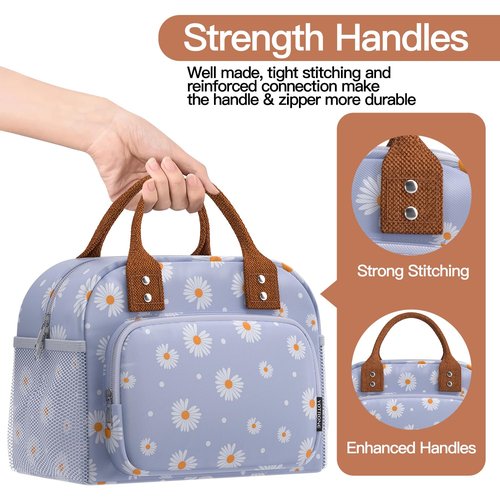 Yotrone Lunch Bag for Women, Insulated Lunch Box for Women Men Work Adult, Cute Lunch Tote Large Capacity Reusable Cooler Containers for Picnic Travel Office or Beach (Blue Daisy)