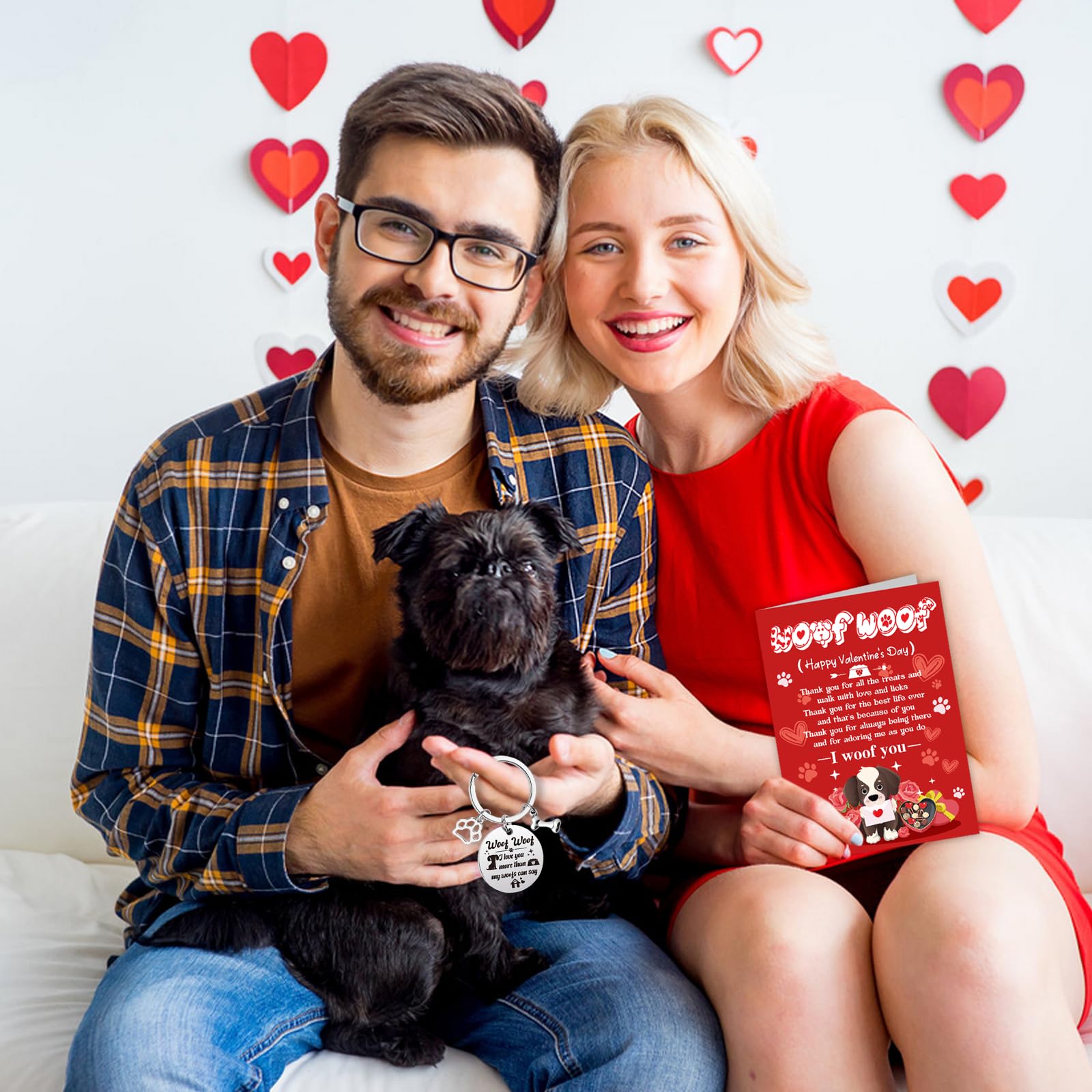 HOWAF Valentine's Day Card From The Dog, Valentines Gift Card with Keychain Engraved From The Dog Valentines Day Dog Cards with Keyring from Boy Friends Girl Friends Husband Wife for Dog Owner