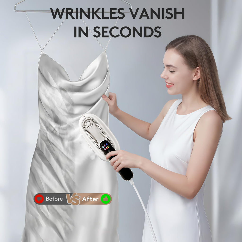 Kenbiref Travel Steamer for Clothes – 2026 Upgrade #1! 1300W Power 【160mL Tank & 10s Heat-Up】, 110-240V, 180° Rotating Handle, 6 Modes Ultra-Slim LCD Display – Perfect for Home & World Travel.
