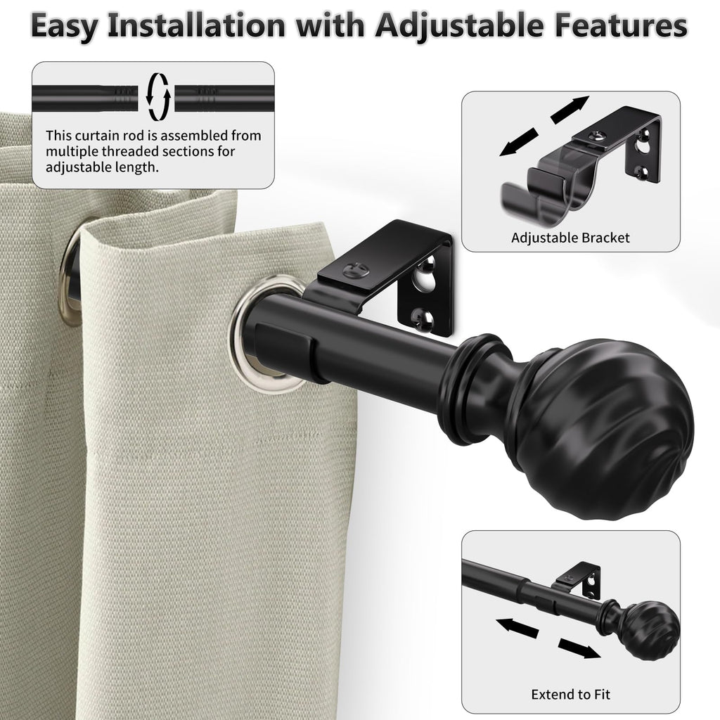 Curtain Rod for Sliding Glass Door, 34-93 Inch Adjustable 1 Inch Heavy Duty Drapery Rod, Window Treatment Rod for Bedroom, Living Room and Indoor Outdoor Use, Matte Black