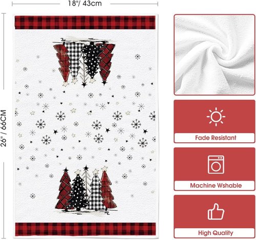 Artoid Mode Christmas Kitchen Towels - Red Black Buffalo Plaid Snowman Design | Set of 4, 18x26 Inch