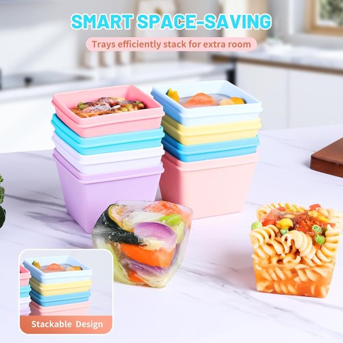 Gemice BPA-Free Silicone Freezer Molds - 8-Pack 1-Cup Portion Soup Cube Trays with Lids | Oven & Dishwasher Safe
