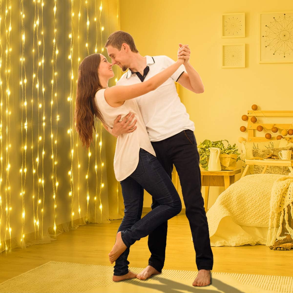 Vicloon Fairy Curtain Lights - 300 LED Warm White String Lights | 9.8x9.8 Ft Waterproof with Remote Control