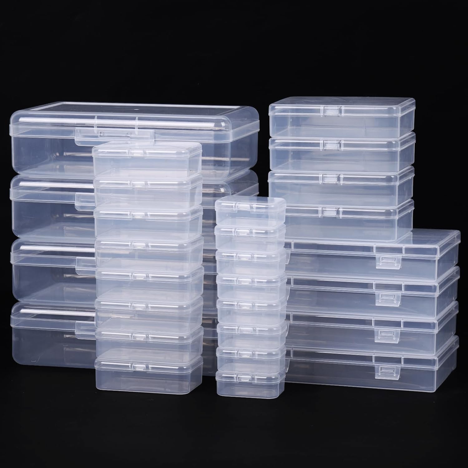QUEFE Small Storage Containers - 28 Pack Clear Plastic Boxes with Lids for Craft Organizers | Rectangular Bins