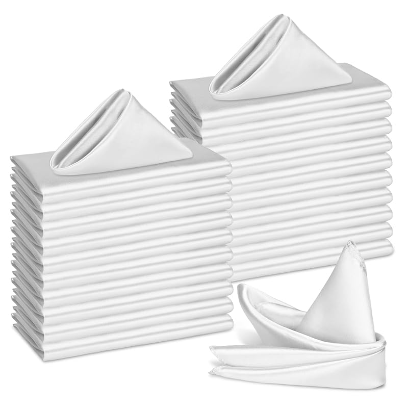 Silver Satin Napkins 17x17in 80 Pack - Elegant Wedding Table Linen, Foldable Cloth Napkins