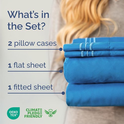 Cal King Size 4-Piece Sheet Set | Skiennix Comfy Breathable Cooling Bed Sheets - Luxury Royal Blue, Deep Pockets, Soft & Wrinkle-Free