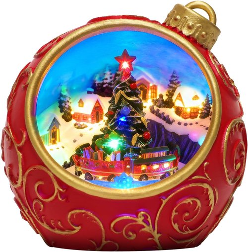 6.3" Animated Musical Christmas Village Figurines - Rotating Train, Lights & Auto Timer | USB-C/Battery Powered Holiday Decor