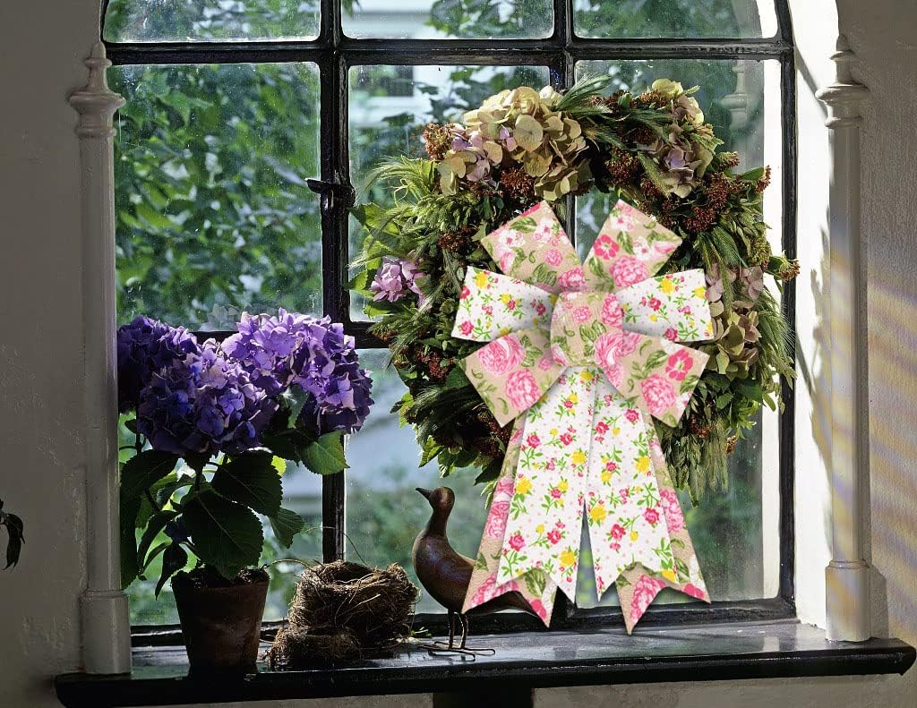 Skiennix Pink Floral Spring Bows - Vintage Rose Wreath Decor | 2 PCS for Indoor & Outdoor Use