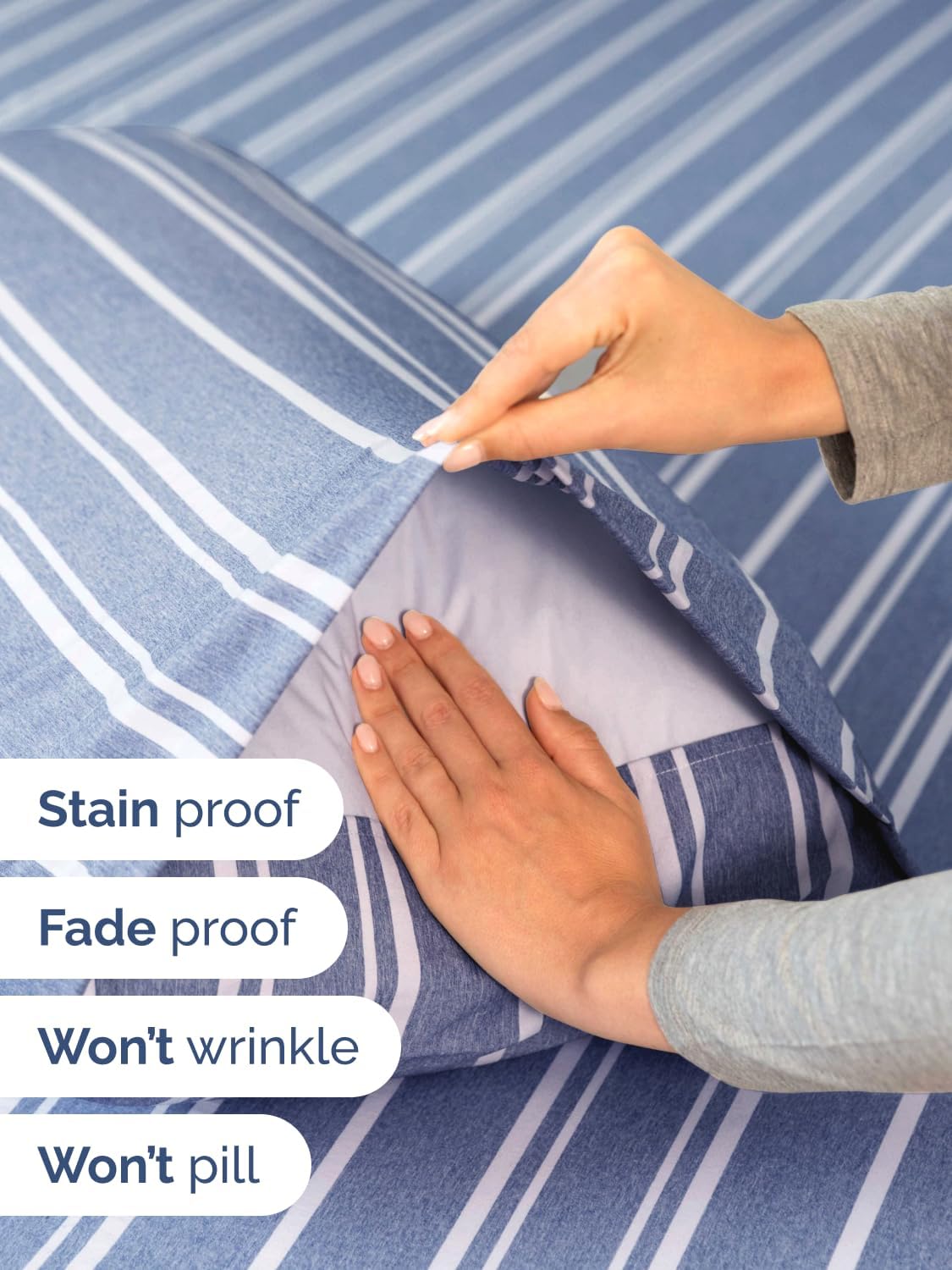 Skiennix Extra Deep Twin Sheet Set - 4-Piece Breathable Cooling Bedding - Soft, Wrinkle-Free Blue Stripes