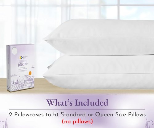 California Design Den Pillow Cases - Set of 2 Standard Size, 1000 Thread Count 100% Cotton, Soft & Durable - White