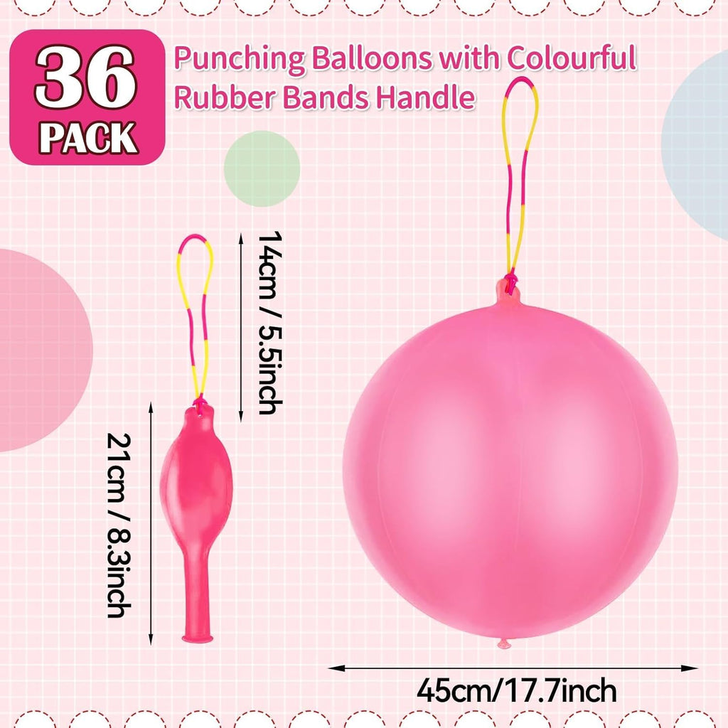 Skiennix 36 Pcs Pink Punch Balloons - Easy Grip Rubber Band Handle | Perfect for Kids’ Birthday Parties & Outdoor Fun