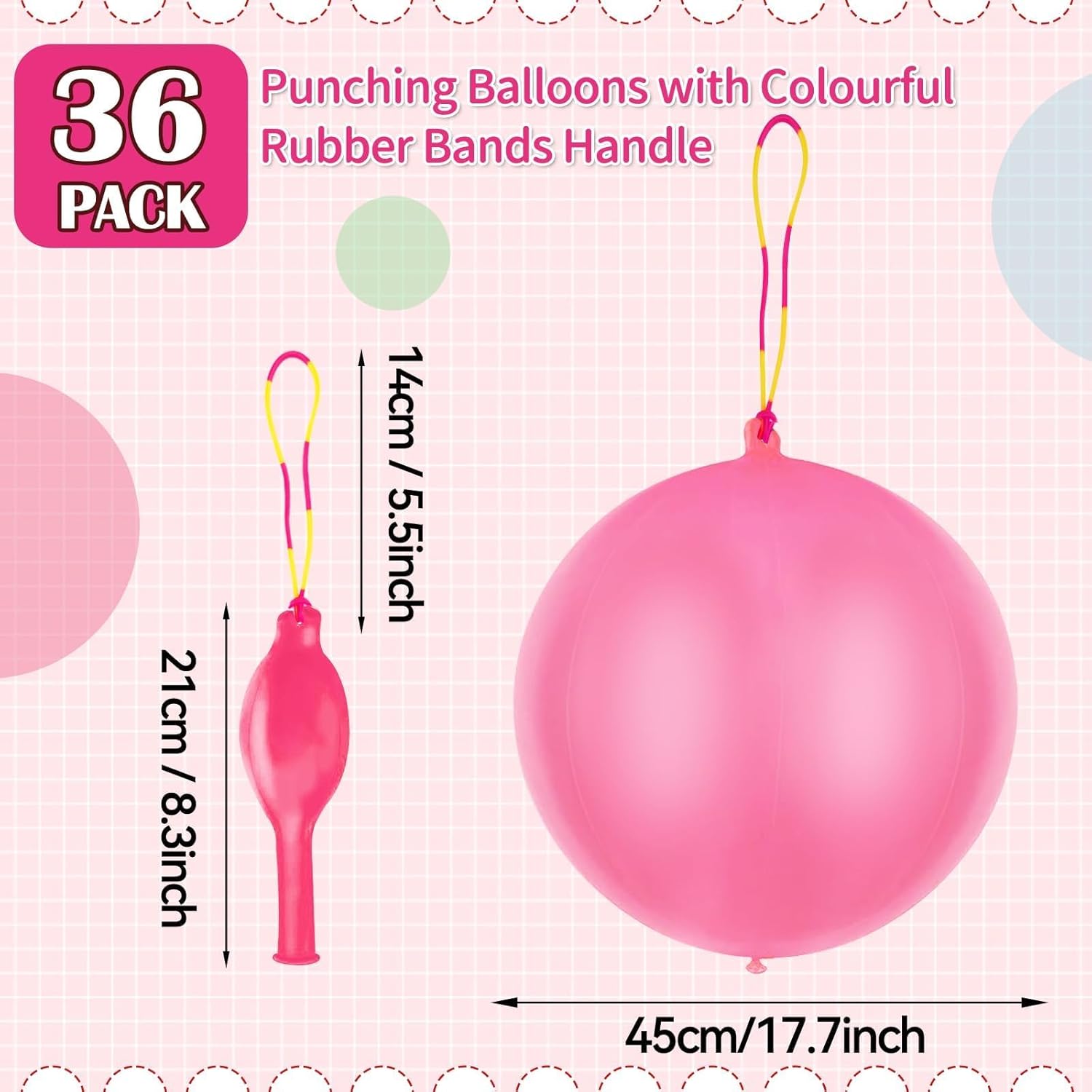Skiennix 36 Pcs Pink Punch Balloons - Easy Grip Rubber Band Handle | Perfect for Kids’ Birthday Parties & Outdoor Fun