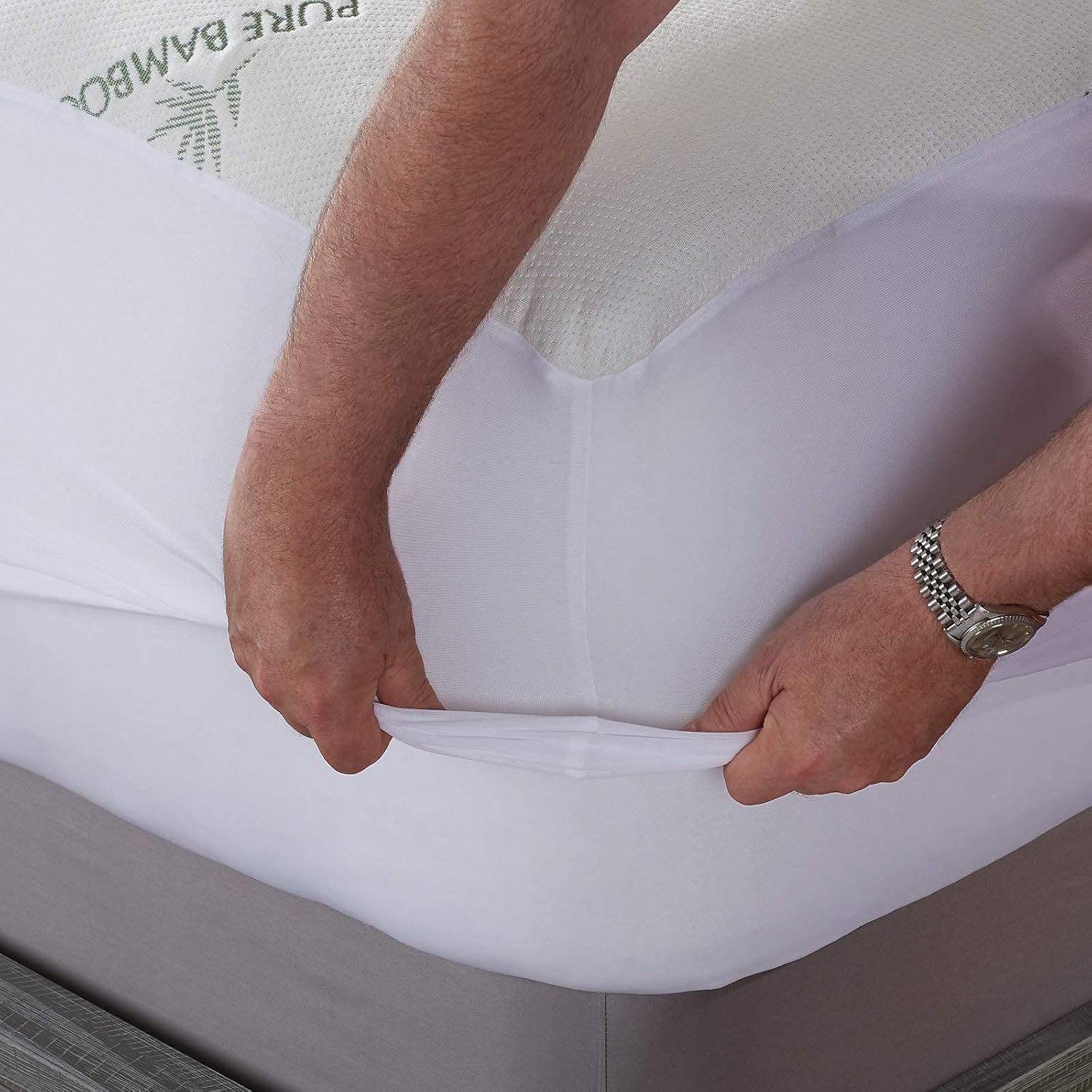 PURE BAMBOO Queen Mattress Protector - Waterproof & Breathable Viscose Cover, Noiseless & Stain-Resistant