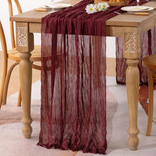 MLMC Burgundy Red Table Runner 10ft Wine Red Cheesecloth Table Runner Sheer Gauze Cheese Cloth Centerpiece 35x120 Inches for Wedding Bridal Shower Anniversary Events Decor
